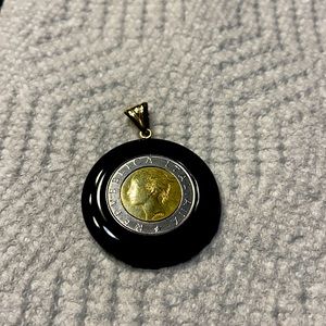 Vintage Coin Milor Italy 14k and black onyx